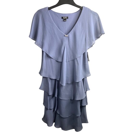 S.L. Fashions Womens Periwinkle Short Sleeve Tiered Chiffon Cocktail Dress Sz 6 - Picture 6 of 14